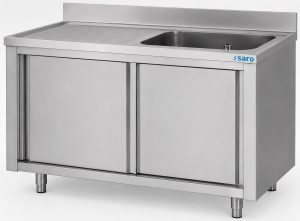SARO Spülschrank mit Schiebetüren 1400mm, 1 Becken rechts