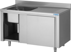 SARO Spülschrank mit Schiebetüren 1400mm, 1 Becken links